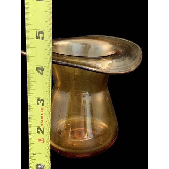 Vintage Amber Art Glass Vase Jar Candle Holder Ruffle FLANGE Small Hand Blown - Picture 5 of 9
